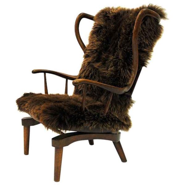 Rocking Sheep skin chair by Peter Hvidt, Denmark 1940s