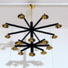 Mid-Century Black and Brass Italian Style Chandelier