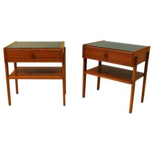 Midcentury pair of Teak and Glas top night tables -Sweden 1960`s