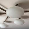 Modern Angelo Lelli Style Italian Brass and Opaline Pendant Light