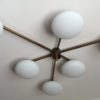 Modern Angelo Lelli Style Italian Brass and Opaline Pendant Light
