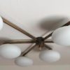 Modern Angelo Lelli Style Italian Brass and Opaline Pendant Light