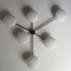 Modern Angelo Lelli Style Italian Brass and Opaline Pendant Light
