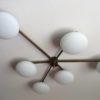 Modern Angelo Lelli Style Italian Brass and Opaline Pendant Light