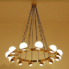 Vintage Stilnovo Style Chandelier Brass and Murano Glass