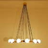 Vintage Stilnovo Style Chandelier Brass and Murano Glass