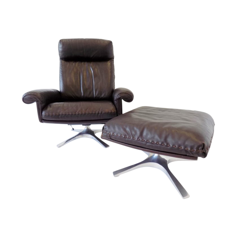 De Sede Ds 31 brown leather armchair with ottoman