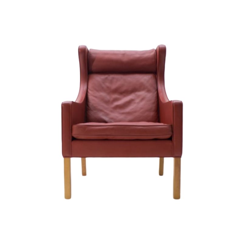Leather & Oak Wingback Chair Mod. 2204 by Børge Mogensen for Fredericia, 1980s
