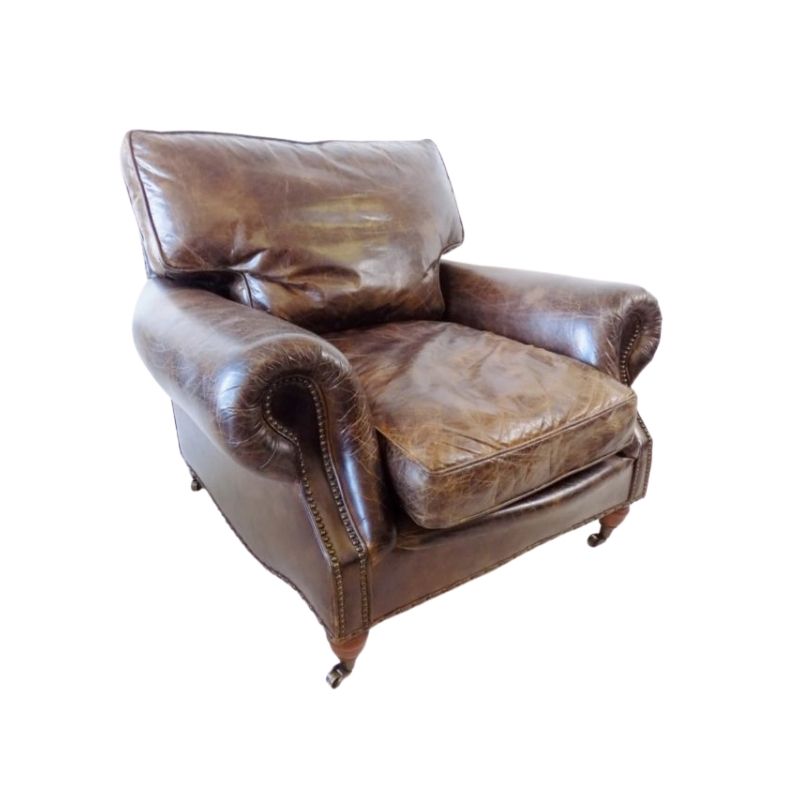 Brown leather armchair Chesterfield style 70s
