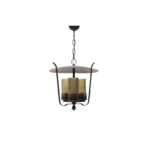 Mid-Century Pendant Lamp in Copper and Satinized Cylindrical Glass, 1950s