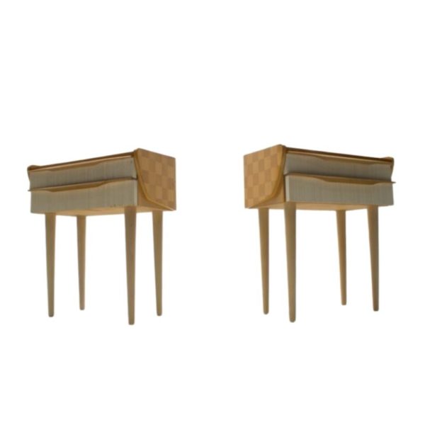 Mid-Century Modern Checkerboard Pattern Nightstands, 1950s, Set of 2