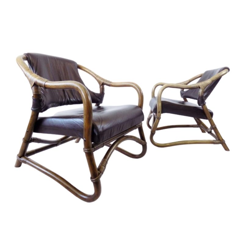 Set of 2 Danish mid century modern bamboo lounge chairs