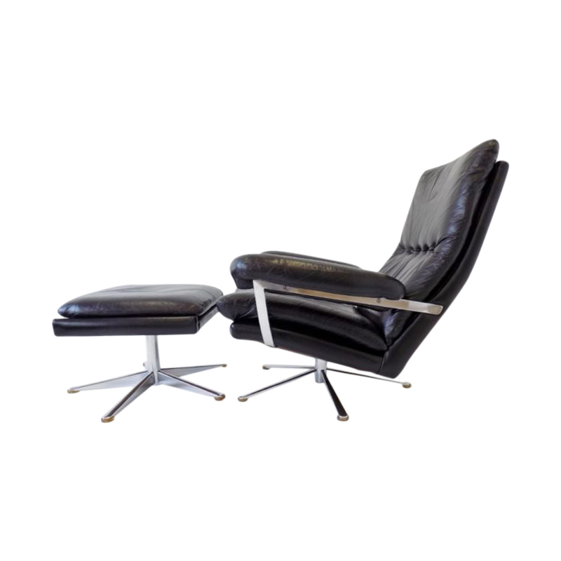 ESA black leather armchair with ottoman by Werner Langenfeld