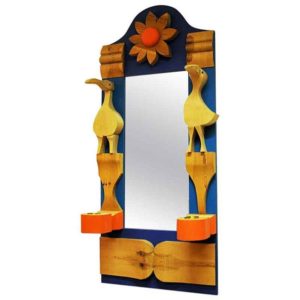 Pine Wallmirror with decorations by Erik Höglund - Sweden 1960s