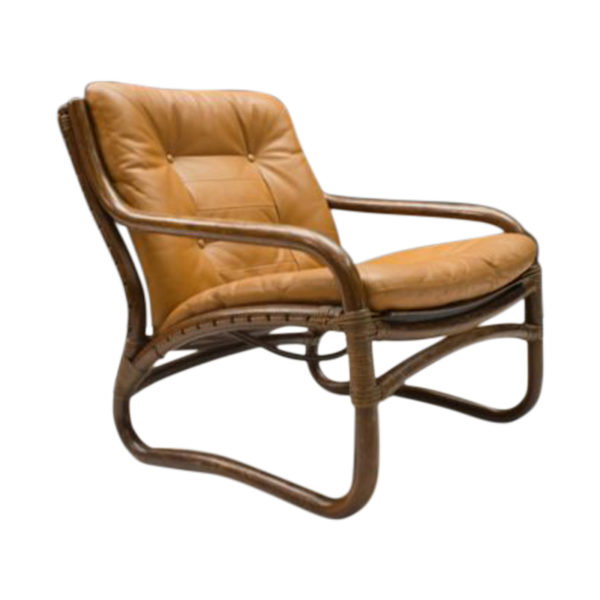 Italian Bamboo, Rattan, and Leather Armchair, 1960s Italian Bamboo, Rattan, and Leather Armchair, 1960s