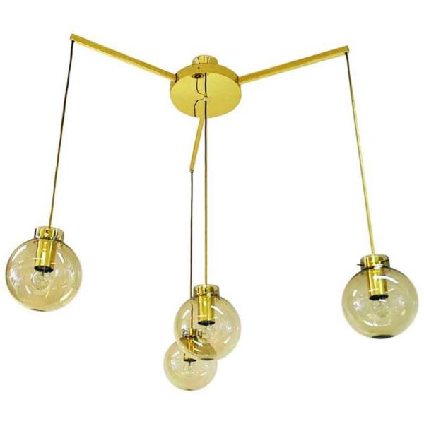 Large ceilinglamp of brass and glass by Høvik Verk, Norway 1970s