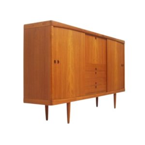 Danish Teak Highboard With Sliding Doors by Henry W. Klein for Bramin Møbler, 1960s