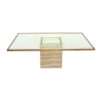 Belgium Travertine, Brass & Glass Coffee Table by Roger Vanhevel, 1970s