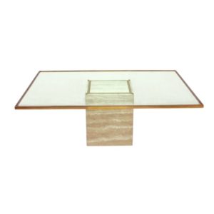 Belgium Travertine, Brass & Glass Coffee Table by Roger Vanhevel, 1970s