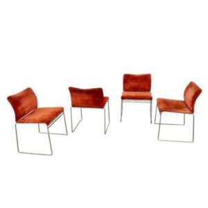 Simon international Jano LG red velvet chairs 4x vintage design
