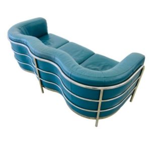Zanotta 'Onda' green leather 3 seater sofa vintage design