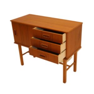 Swedish teak cabinet with drawers and sliding door