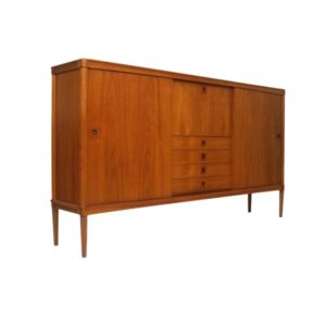 Danish Teak Highboard With Sliding Doors by Henry W. Klein for Bramin Møbler, 1960s