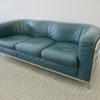 Zanotta 'Onda' green leather 3 seater sofa vintage design