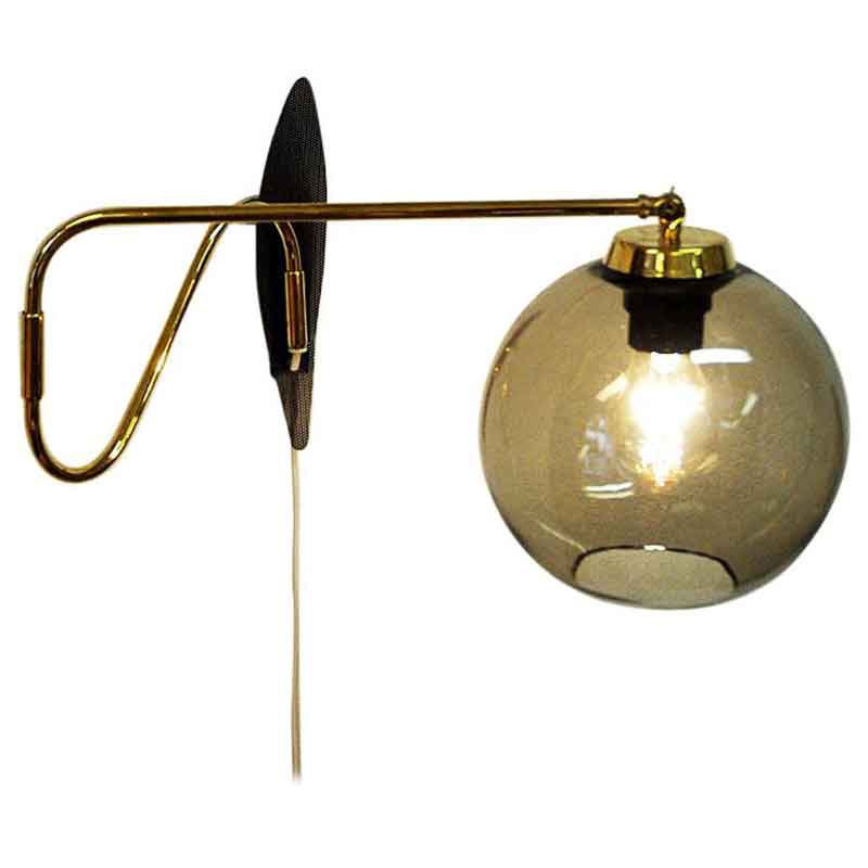 Wall lamp on brassarm with glassdome Høvik Verk, Norway 1950s