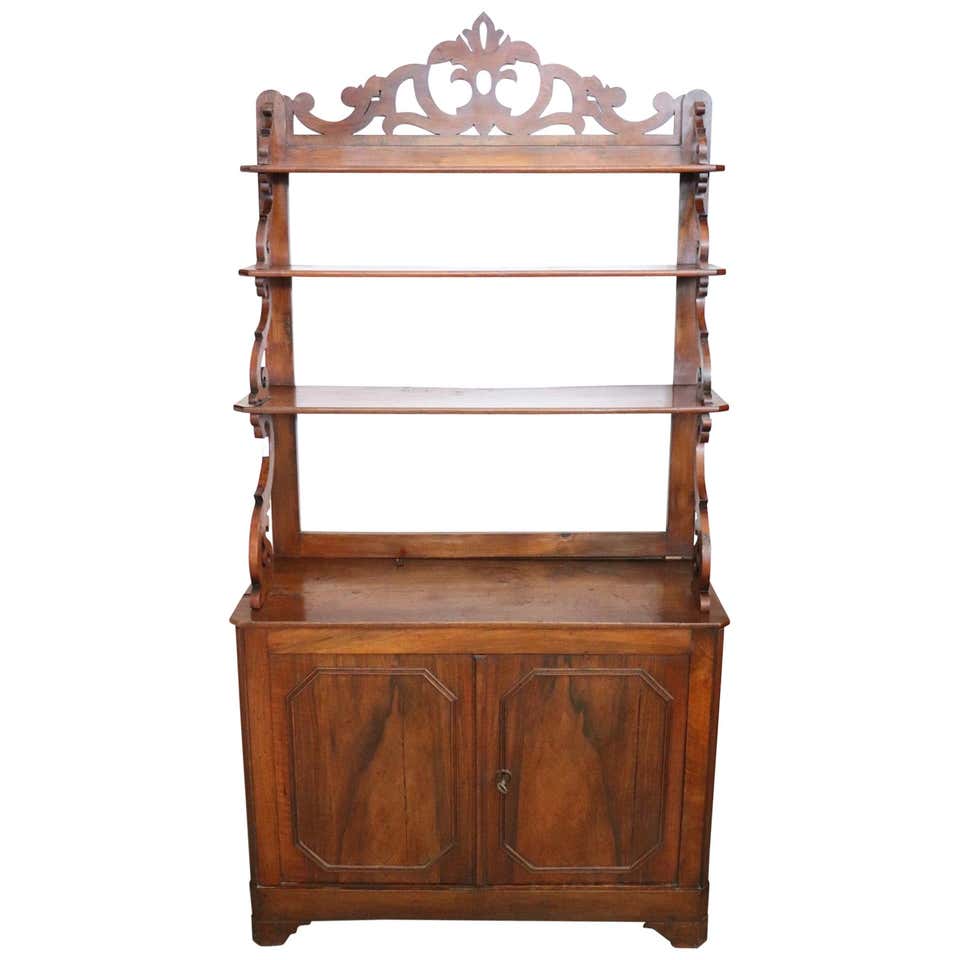 Solid Walnut Antique Buffet with Shelves