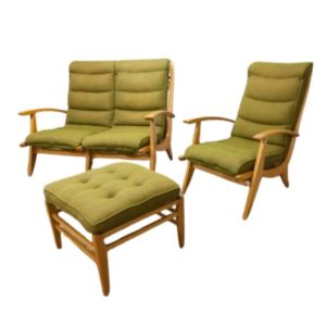 Set Living room Free span 1954 sofa armchair and footrest green museum piece