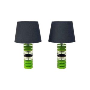Pair of Green Glass tablelamps by Kjell Blomberg for Örsjö, Sweden 1970s