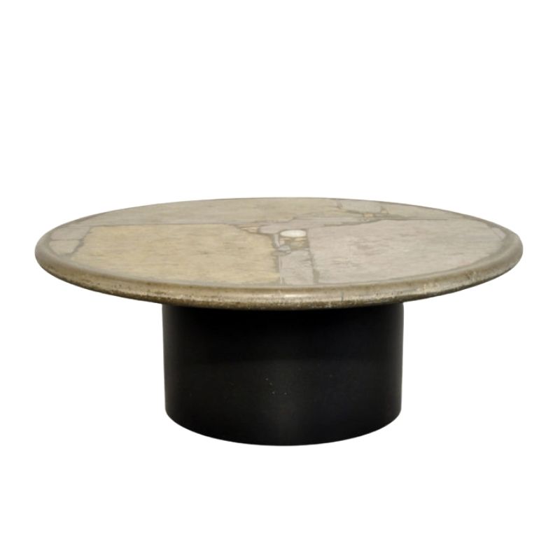 Brutalist round natural stone coffee table designed by sculptor Paul Kingma, The Netherlands 1991