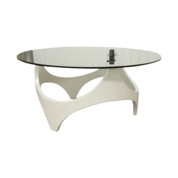 70's coffee table space age white curved wood