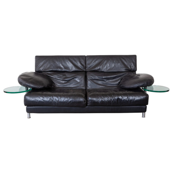 ARCA Model B&B Black Leather Sofa,Two seater with Glass side tables ARCA Model B&B Black Leather Sofa,Two seater with Glass side tables