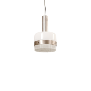 Italian Glass and Steel Ceiling Lamp, 1950s