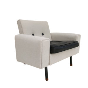 Danish armchair, 70s, completely reupholstered, KVADRAT wool, leather