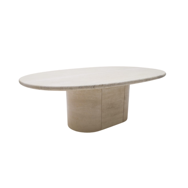 Oval Traventine Midcentury Coffee Table from Italy, 1960s