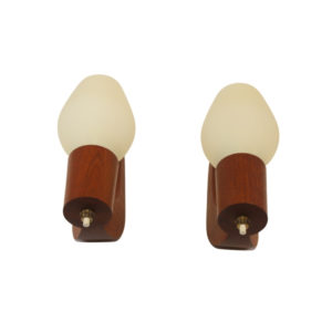 Vintage Danish teak, brass, and opal glass Wall Lamps 1960