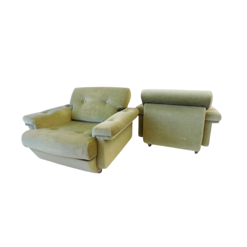 Asko Set of 2 Lime Green Velour Armchairs from the 1960s