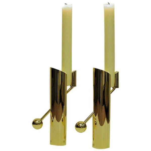 Brass candle holder pair Variabel by Pierre Forssell for Skultuna, Sweden 1960s