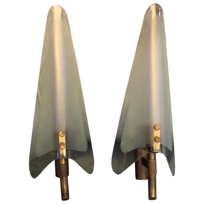 Two Mid-Century Modern Huge Wall Sconces in the Manner of Max Ingrand circa 1950
