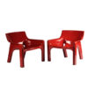 Pair of Red Vicario Lounge Chairs Design by Vico Magistretti Made by Artemide