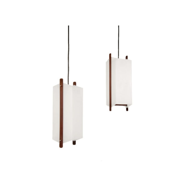 Italian Teak Ceiling Lamps from Alfaplex, Milan, 1960s, Set of 2