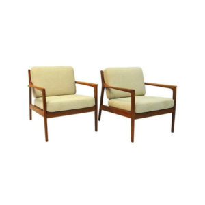 Swedish pair of teak lounge chairs mod USA 75 by Folke Ohlsson for DUX 1960s