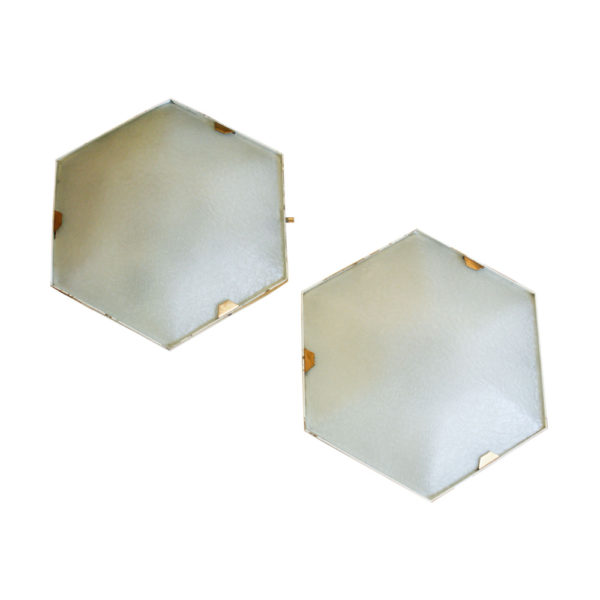 Pair of Wall sconces frosted glass with brass design by Stilnovo