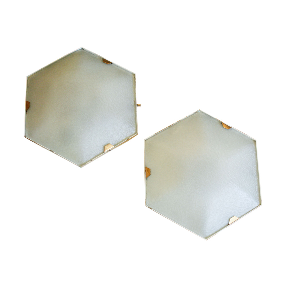 Pair of Wall sconces frosted glass with brass design by Stilnovo