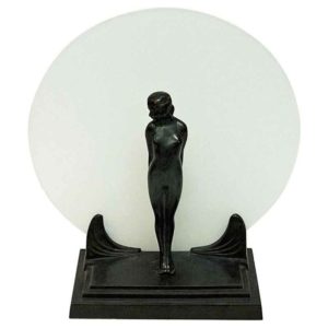 Art Deco Lady table lamp with frosted glass by Zenith, Germany 1930-40s
