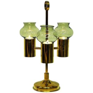 Norwegian Odel Brass Candleholder three arms with green glass shades 1960s
