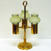Norwegian Odel Brass Candleholder three arms with green glass shades 1960s